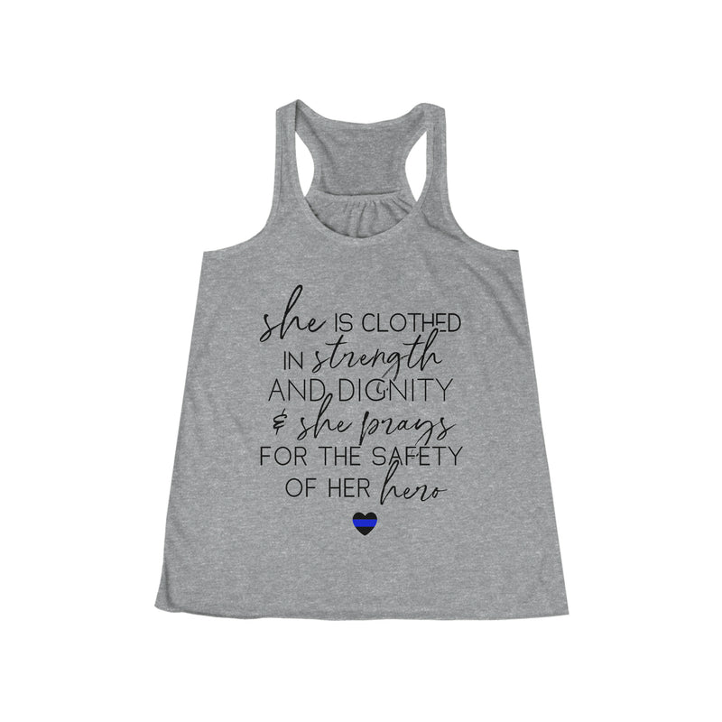 She Prays For The Safety Of Her Hero © Flowy Racerback Tank (Thin Blue Line)