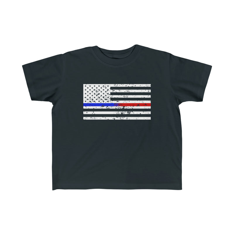 Standard Distressed Flag © Toddler Tee (Thin Blue / Red Line Duo)