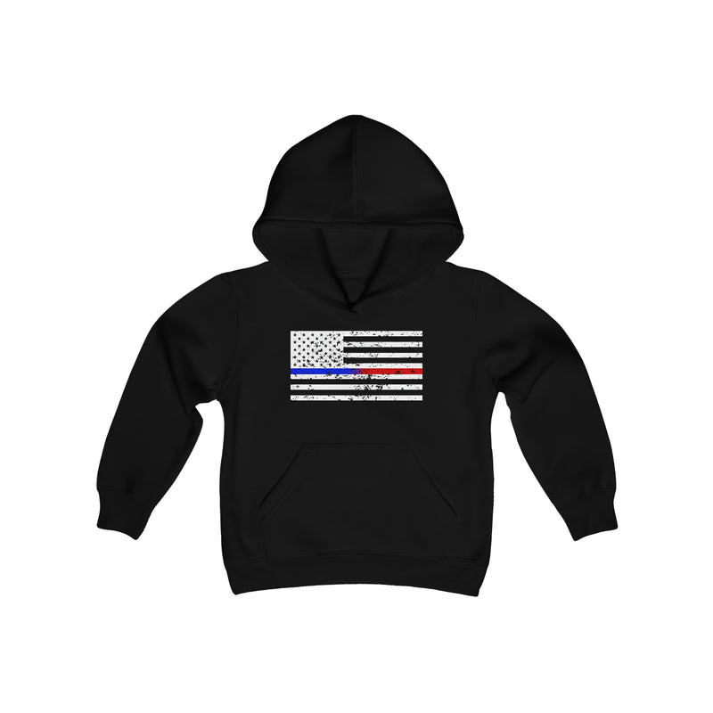 Standard Distressed Flag © Youth Hoodie (Thin Blue / Red Line Duo)