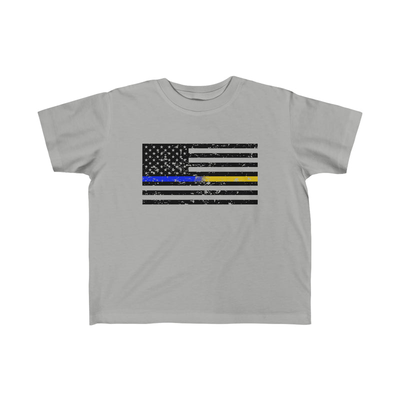 Standard Distressed Flag © Toddler Tee (Thin Blue / Gold Line Duo)