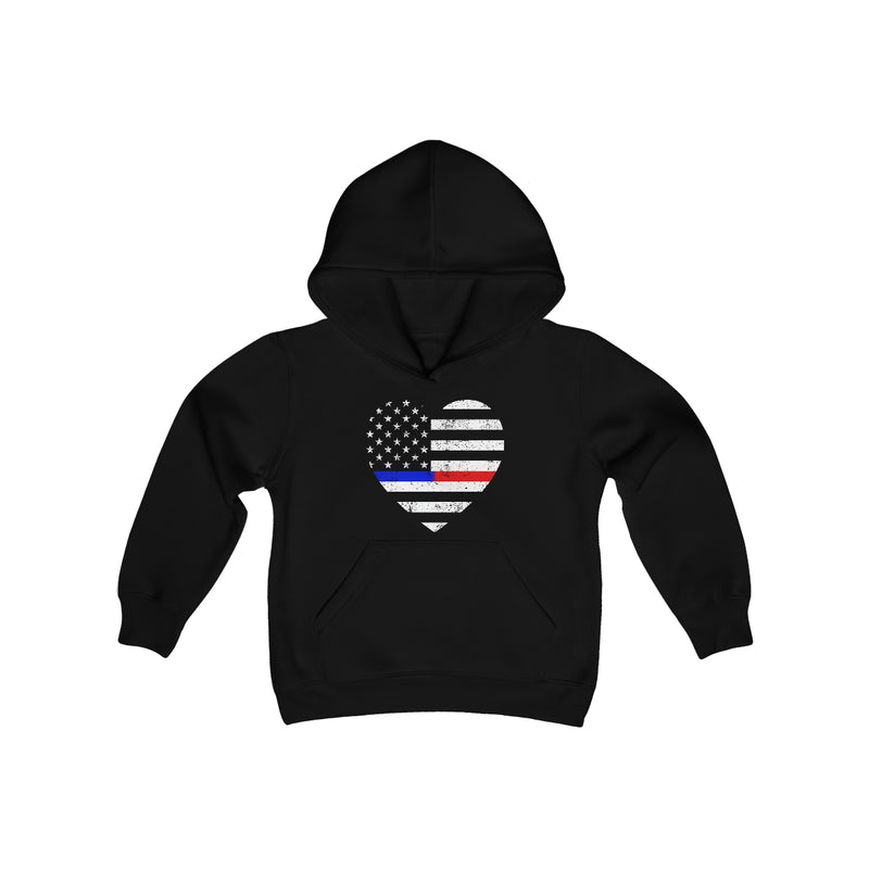Grunge Heart Flag © Youth Hoodie (Thin Blue / Thin Red Line Duo)