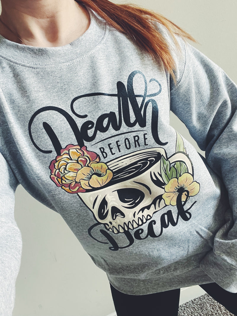 Death Before Decaf © Unisex Crewneck Sweatshirt (Sport Grey) // DESTASH DEAL