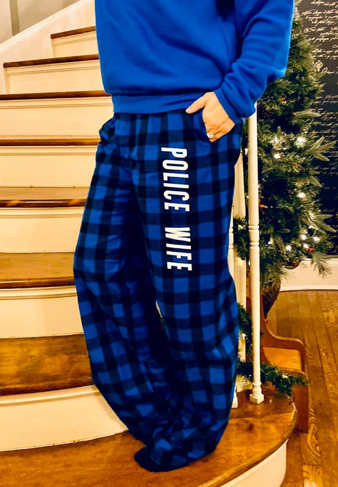 Police Wife Flannel Pants With Pockets (Royal Blue/Black Buffalo)