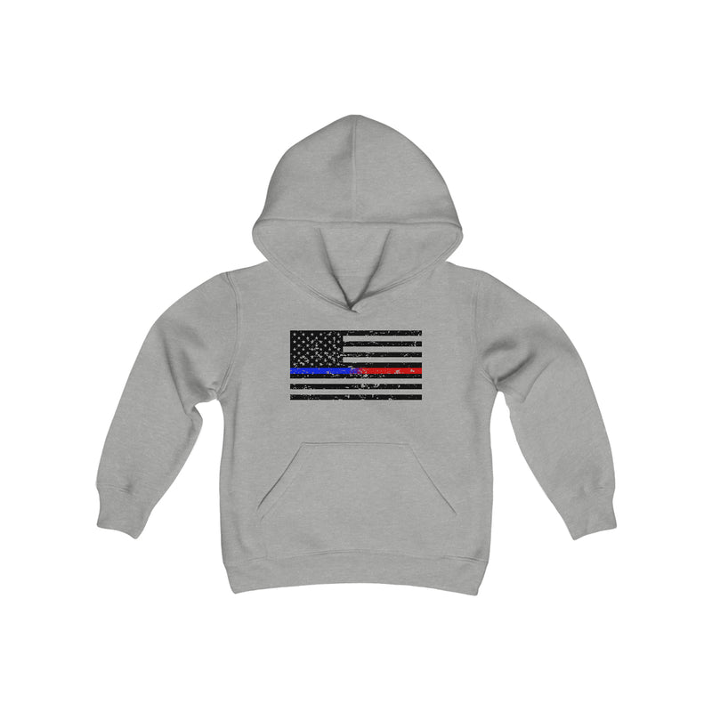 Standard Distressed Flag © Youth Hoodie (Thin Blue / Red Line Duo)