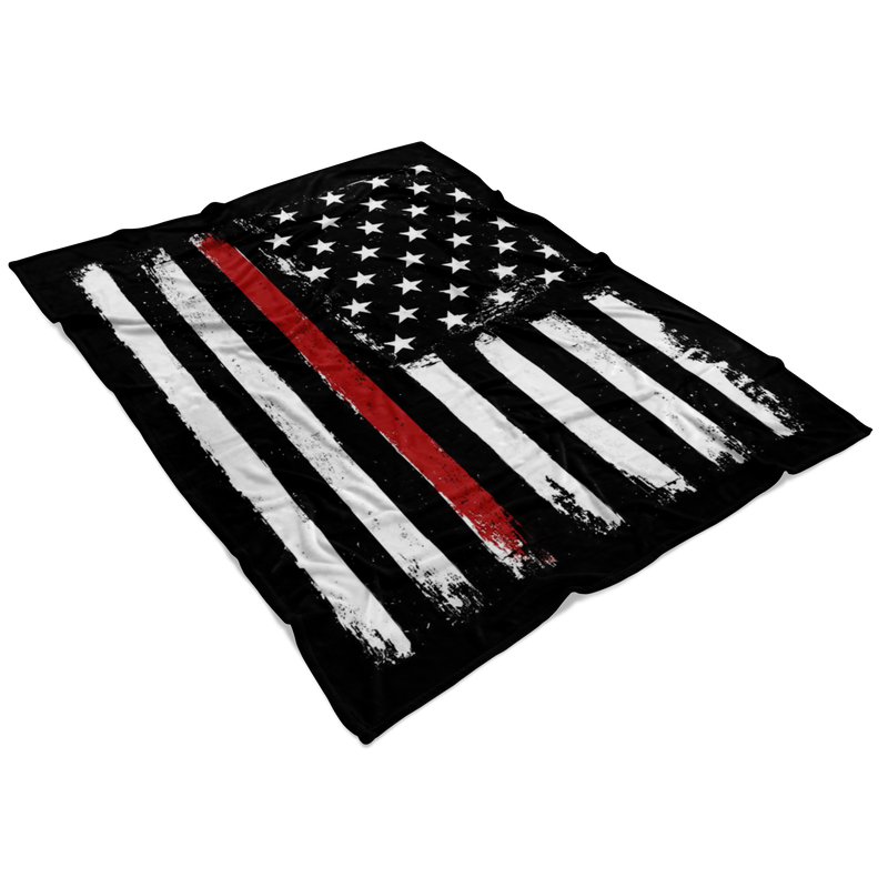 Distressed Thin Red Line Stars and Stripes Fleece Blanket