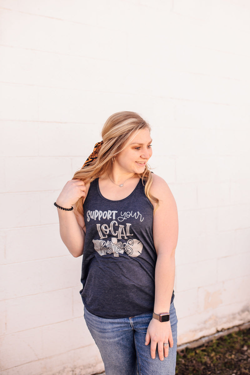 Support Your Local Heroes © Ladies Flowy Racerback Tank (Silver Shimmer)