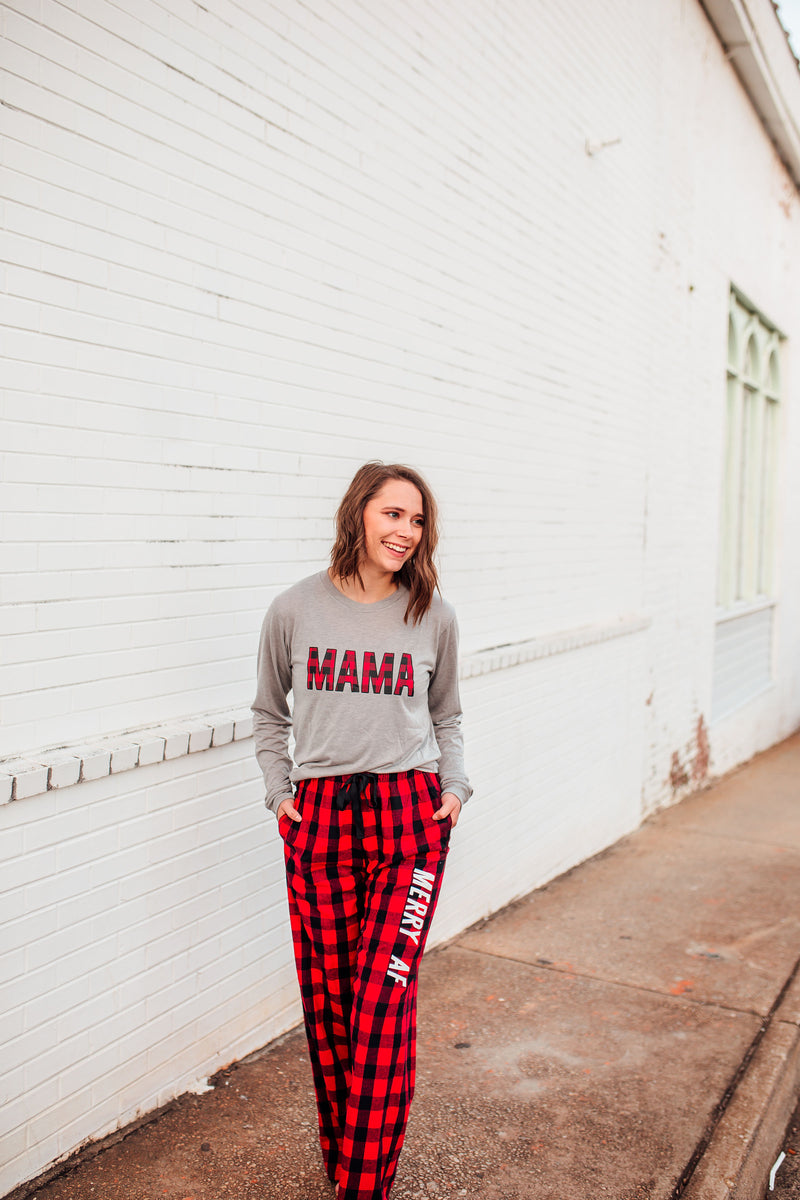 MAMA Buffalo Plaid © L/S Triblend Unisex Top (Athletic Heather + Black/Red)