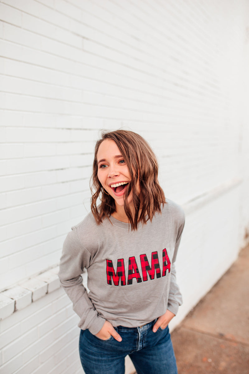 MAMA Buffalo Plaid © L/S Triblend Unisex Top (Athletic Heather + Black/Red)
