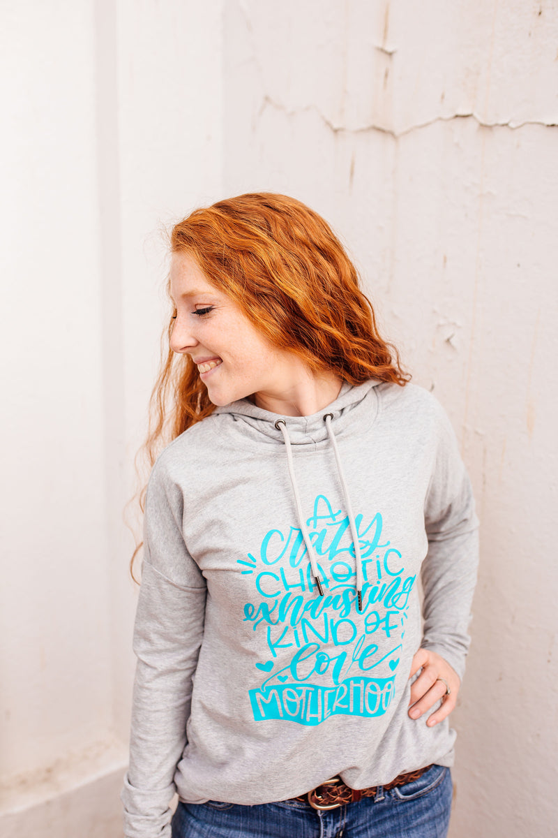 Crazy, Chaotic, Exhausting Kind of Love © Unisex French Terry ™ Hoodie (Light Heather Grey +Turquoise)