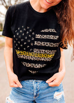 Distressed Leopard Heart Flag © Unisex Tee (Thin Gold Line)
