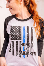 Honor and Remember © Unisex Baseball Raglan (Black + Royal Blue)