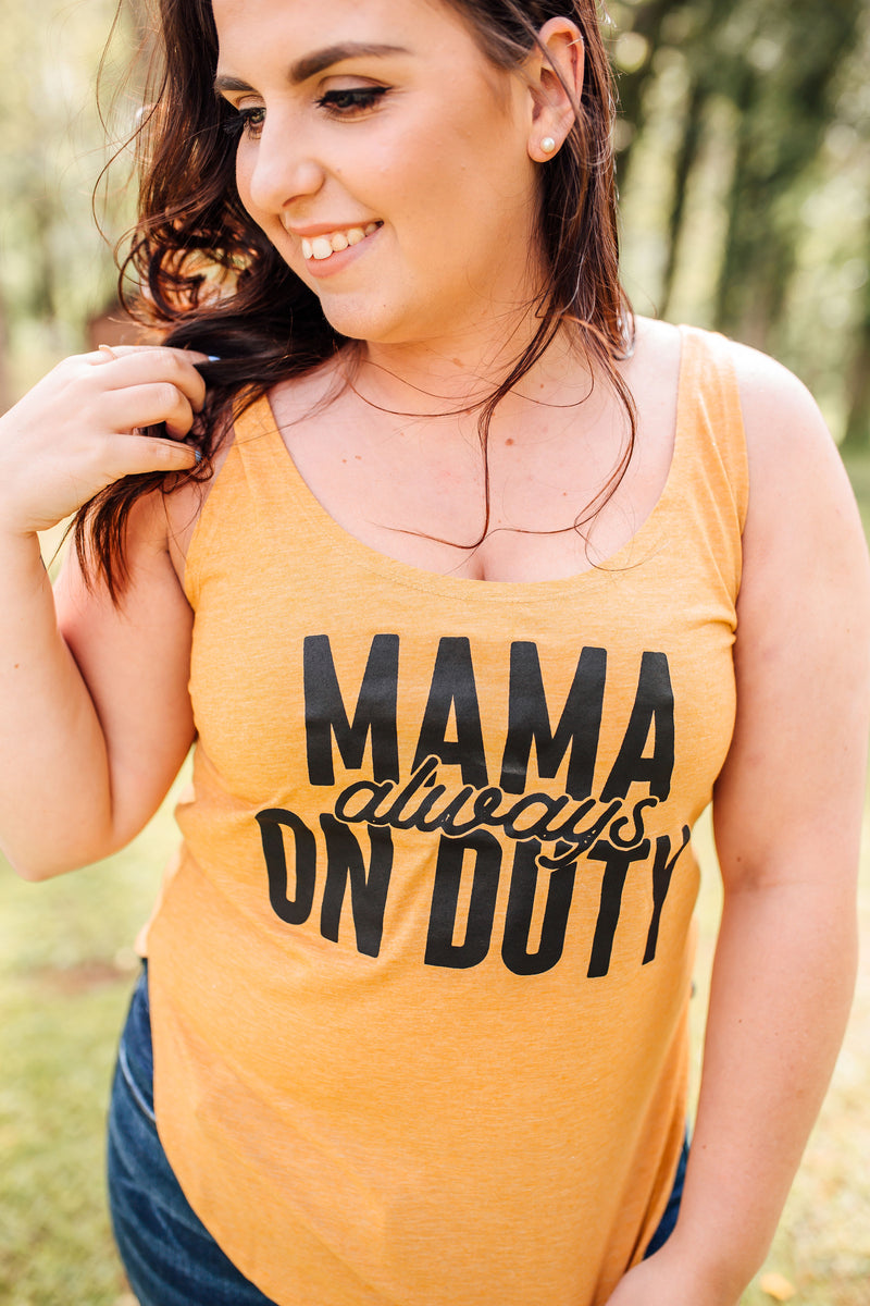 Mama Always On Duty Women's Scoop Tank (Mustard + Black)
