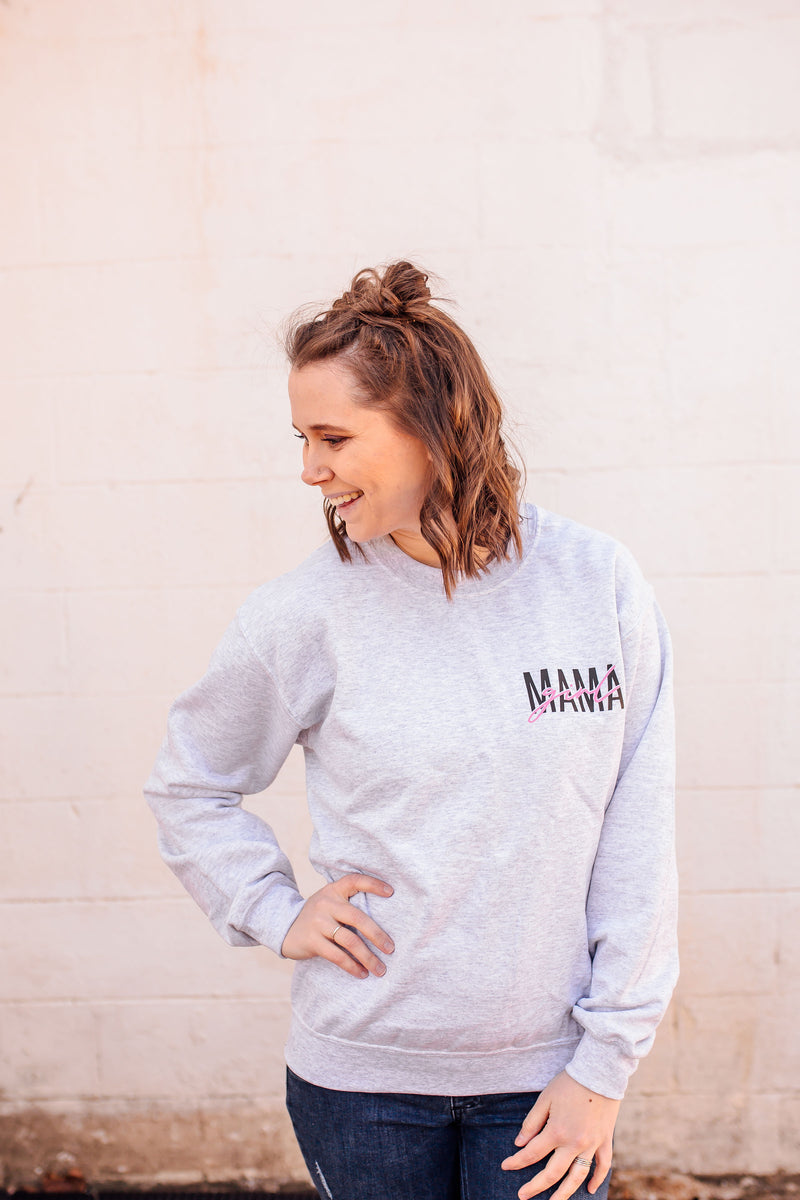 Girl Mama © Pocket Print Unisex Crewneck Sweatshirt (Black + Pink)