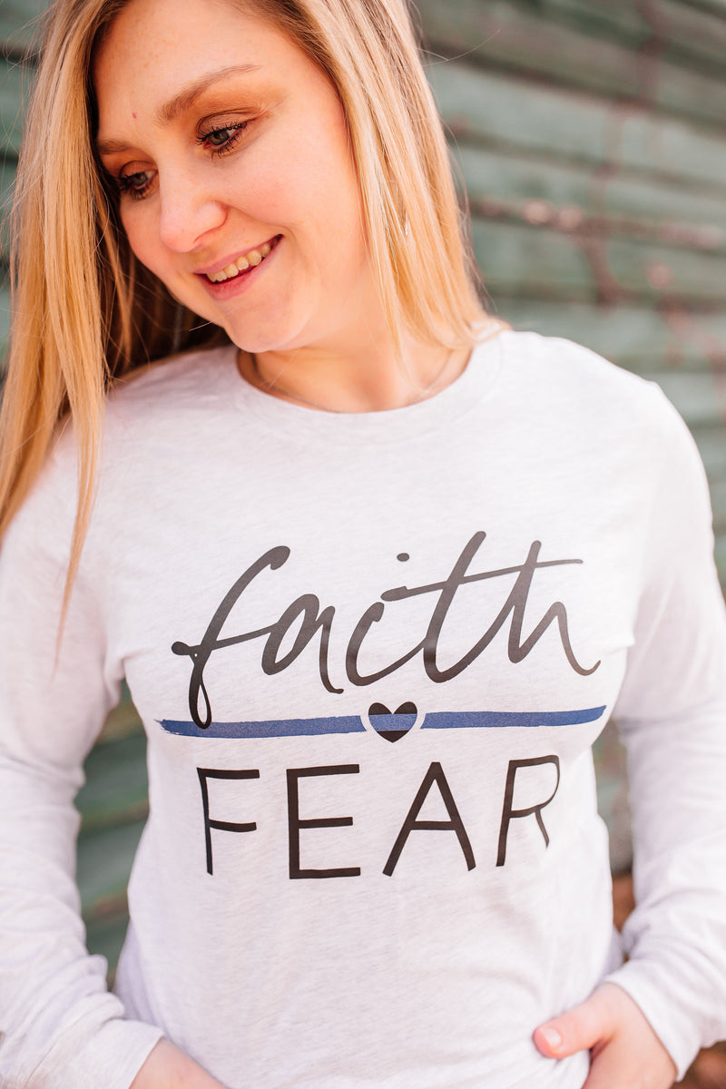 Faith Over Fear © L/S Crewneck Unisex Top (Thin Blue Line)