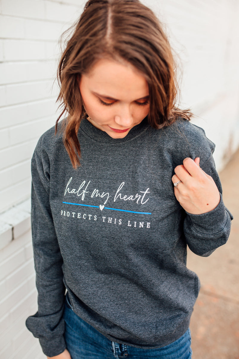 Half My Heart Protects This Line © Unisex Crewneck Sweatshirt (Select Your Line Color)