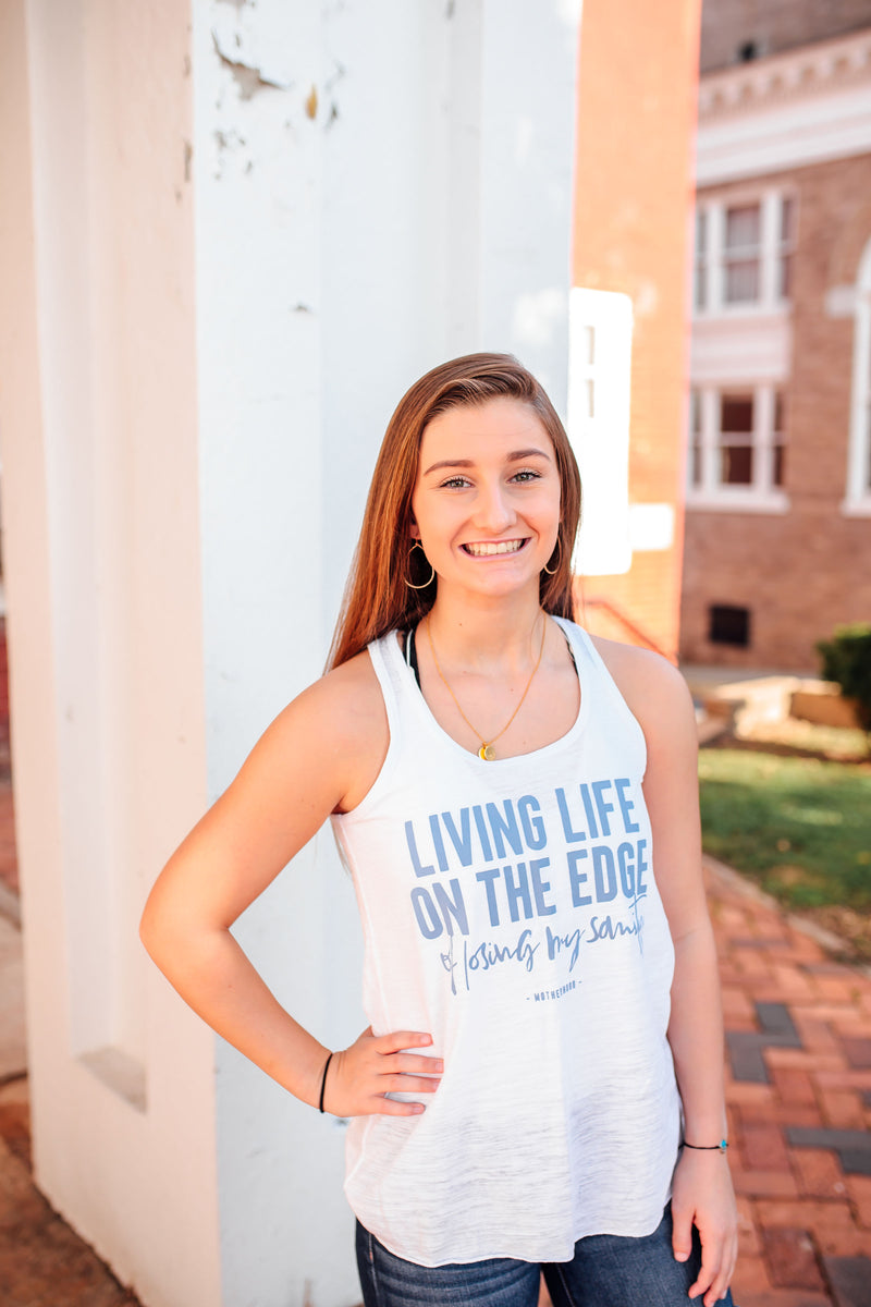 Living Life On The Edge © Ladies Flowy Racerback Tank (Chambray)