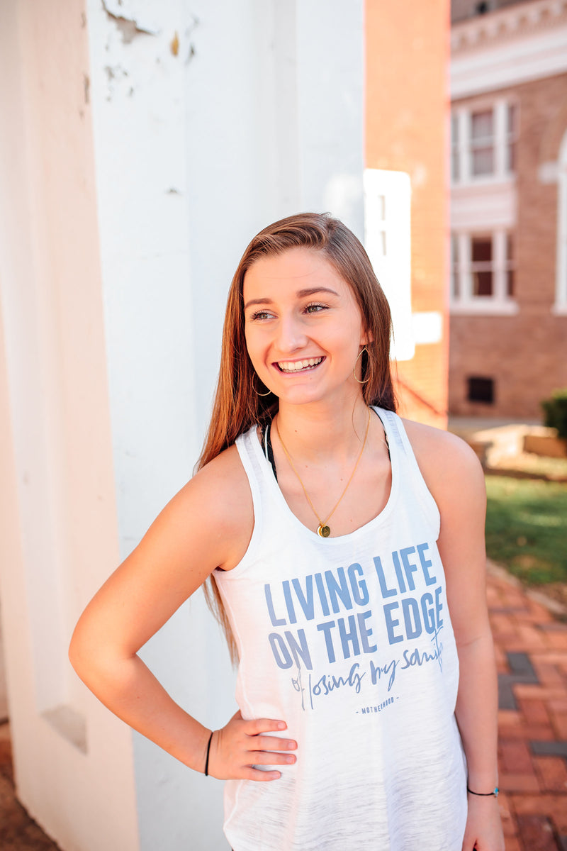 Living Life On The Edge © Ladies Flowy Racerback Tank (Chambray)