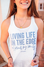 Living Life On The Edge © Ladies Flowy Racerback Tank (Chambray)