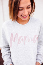 MAMA Script Unisex Eco-Fleece Crewneck Sweatshirt (Ash White + Rose Gold Shimmer)