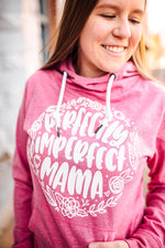 Perfectly Imperfect Mama Ladies Melange Funnel Neck Hoodie (White)