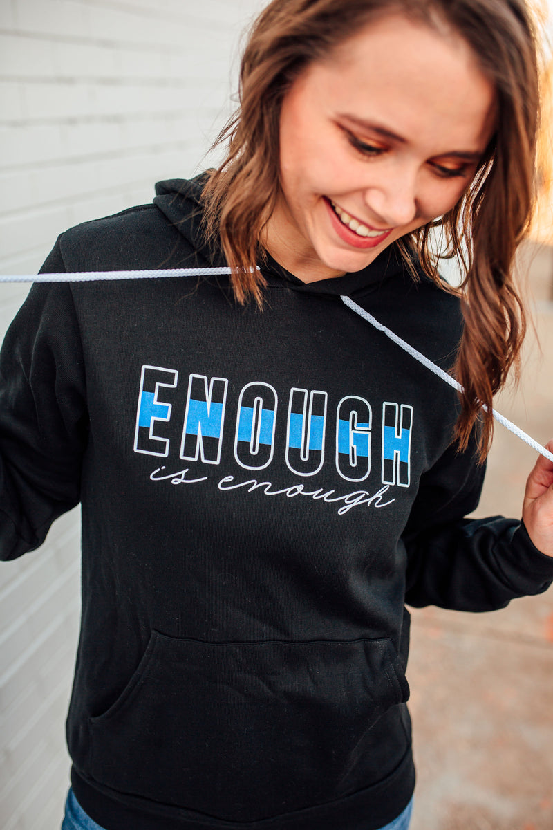 Enough Is Enough © Unisex Pullover Hoodie (Black + Thin Blue Line)