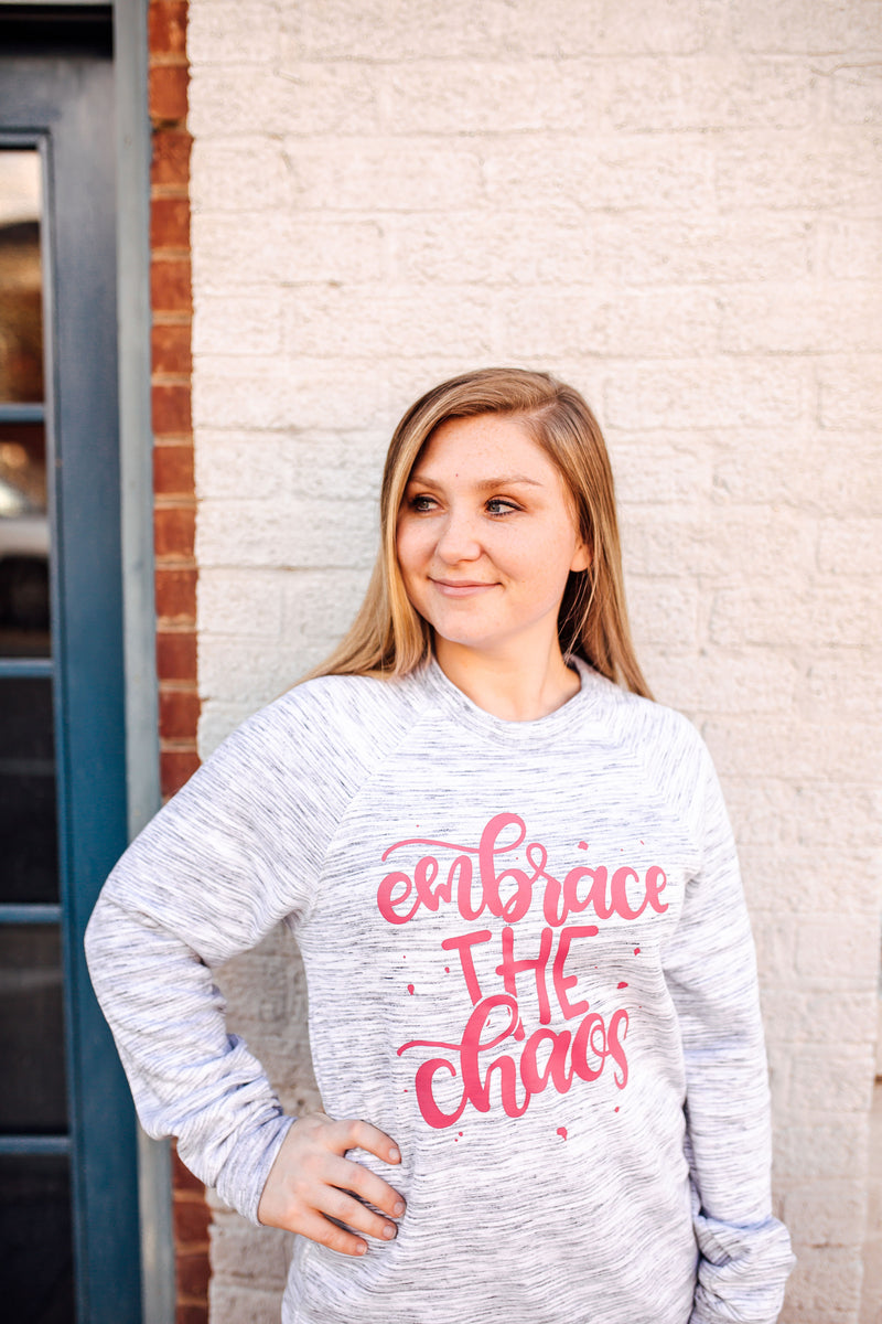 Embrace The Chaos Unisex Crewneck Pullover (White Marble + Wineberry)