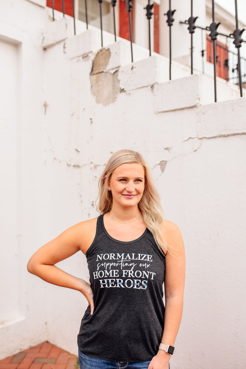 Normalize Supporting Our Home Front Heroes © Ladies Flowy Racerback Tank (TBL)