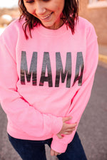 MAMA Bold © Unisex Crewneck Sweatshirt (Neon Pink + Black Glitter)