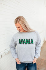 MAMA Buffalo Plaid © Unisex Crewneck Sweatshirt (Grey + Hunter Green/Black)
