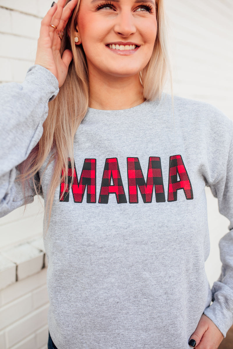 MAMA Buffalo Plaid © Unisex Crewneck Sweatshirt (Grey+ Red/Black)