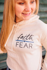 Faith Over Fear © Pocket Print Ladies Cropped Hooded Sweatshirt (Thin Blue Line)