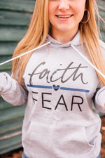 Faith Over Fear © Unisex Pullover Hoodie (Athletic Grey + Thin Blue Line)