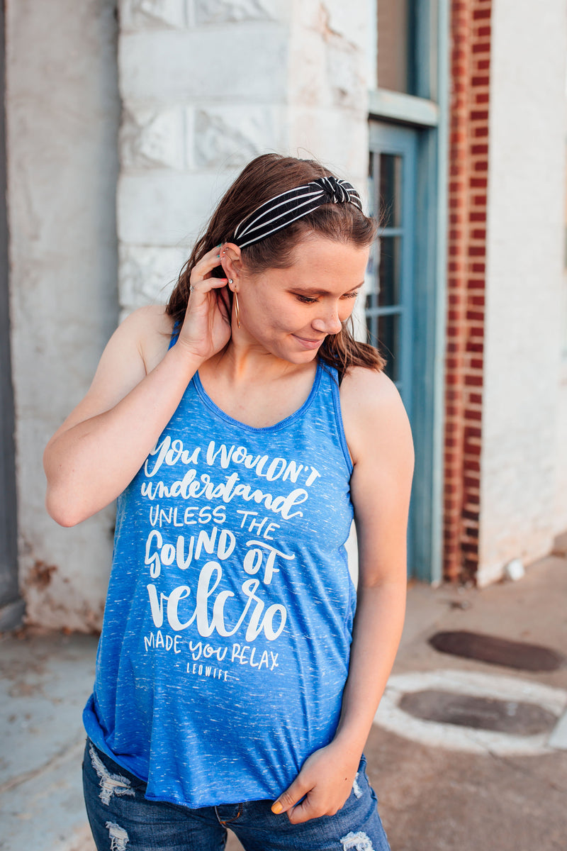 Sound of Velcro © Flowy Racerback Top (Royal Blue Marble + White)
