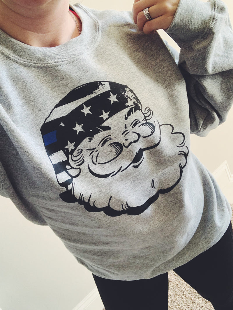 The ORIGINAL Santa Backs The Blue © Unisex Crewneck Sweatshirt (Grey) // FINAL SALE