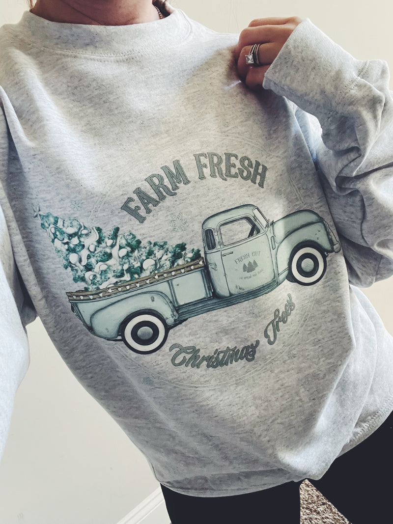 Farm Fresh Christmas Trees Unisex Crewneck Sweatshirt (Ash Grey) // FINAL SALE