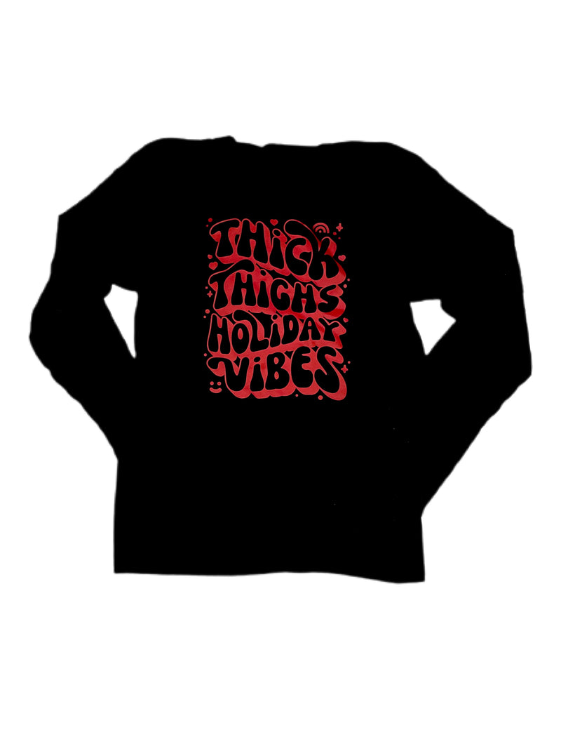 Thick Thighs Holiday Vibes L/S Unisex Top (Black + Red) // FINAL SALE