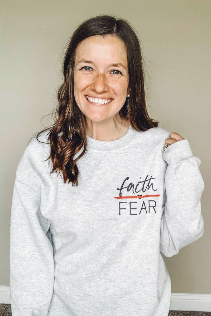 Faith Over Fear © Pocket Print Unisex Crewneck Sweatshirt (Thin Red Line)