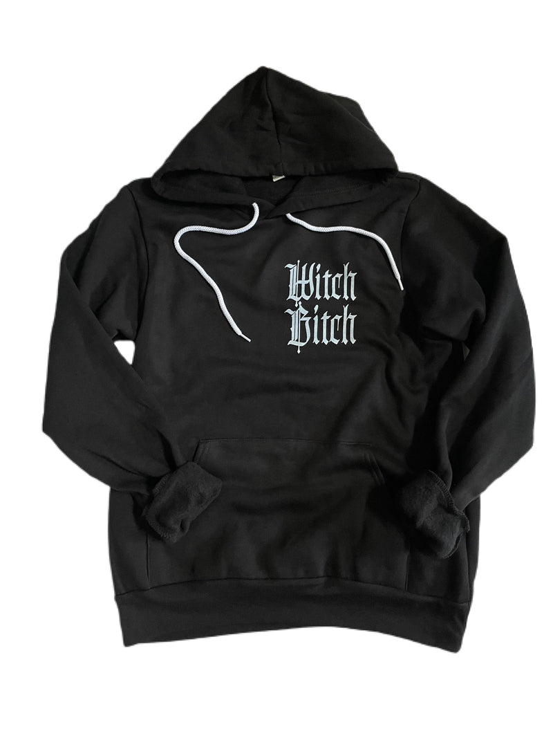 Witch B*tch Pocket Print Unisex Pullover Hoodie (White/GITD) // FINAL SALE