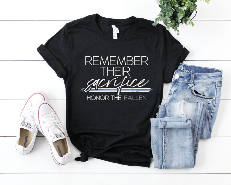 Remember Their Sacrifice/Honor The Fallen© Unisex Top (White/Blue Shimmer)