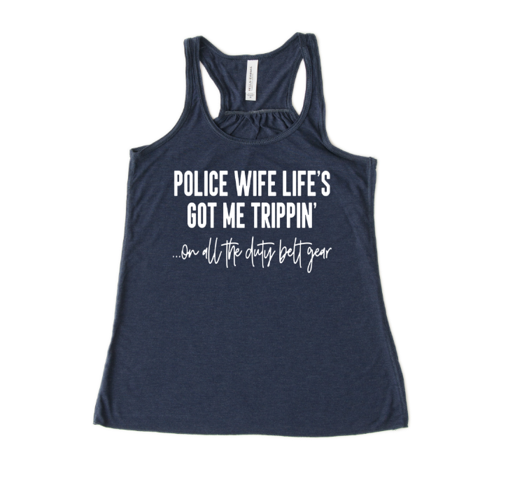 Police Wife Life's Got Me Trippin'© Ladies Flowy Racerback Tank