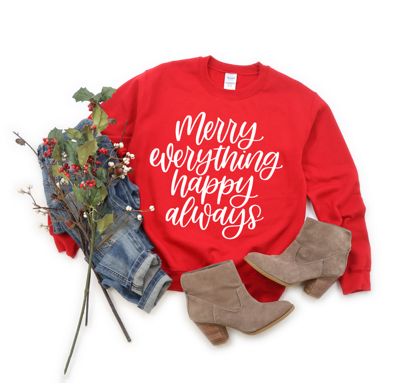 Merry Everything Happy Always © Unisex Crewneck Sweatshirt (Red + White)