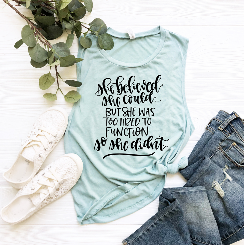 Too Tired To Function Ladies Flowy Muscle Tank