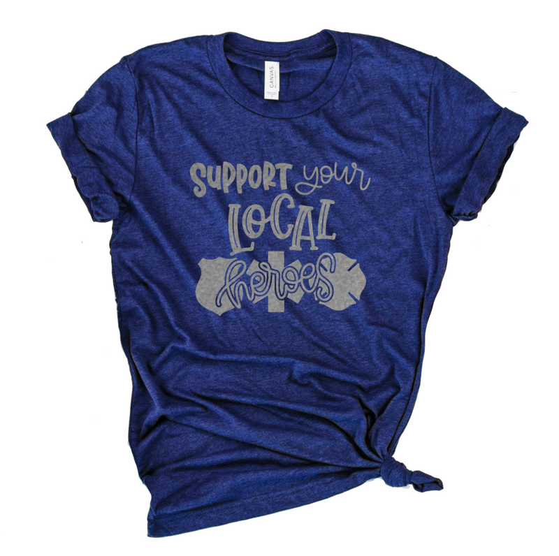 The ORIGINAL Support Your Local Heroes © Tee (Navy Triblend + Silver Shimmer)