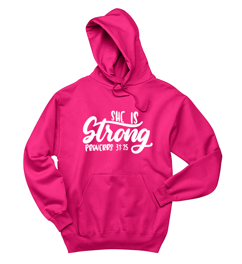 She Is Strong Breast Cancer Awareness Unisex Hoodie (Neon Pink)