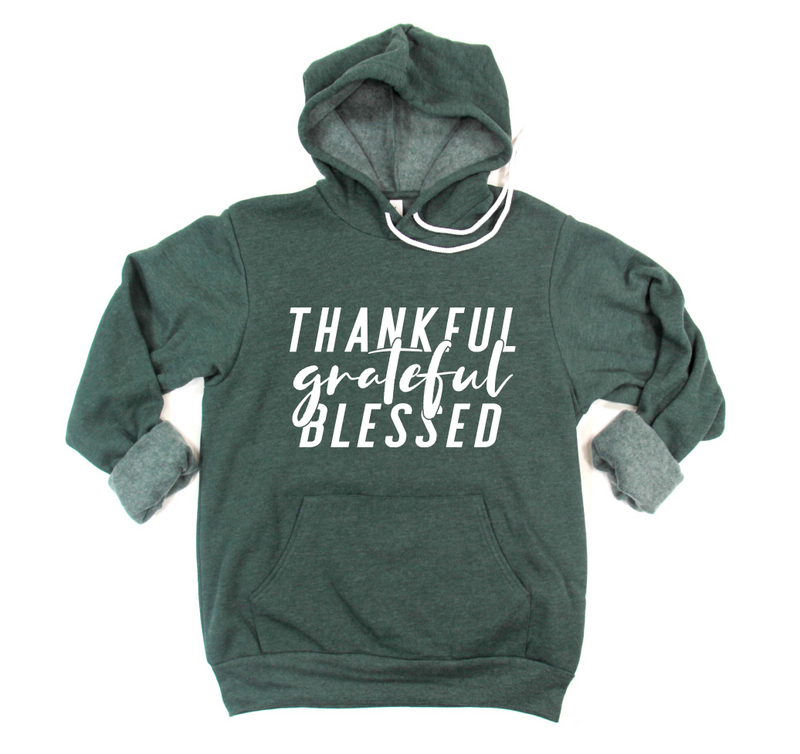 Thankful Grateful Blessed Unisex Pullover Hoodie (White)