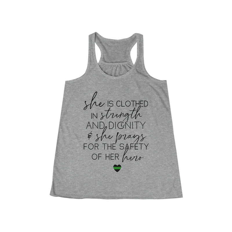 She Prays For The Safety Of Her Hero © Flowy Racerback Tank (Thin Green Line)