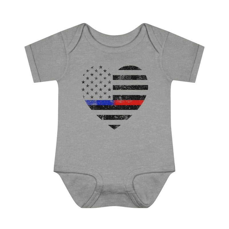 Grunge Heart Flag © Infant Bodysuit (Thin Blue / Thin Red Duo)