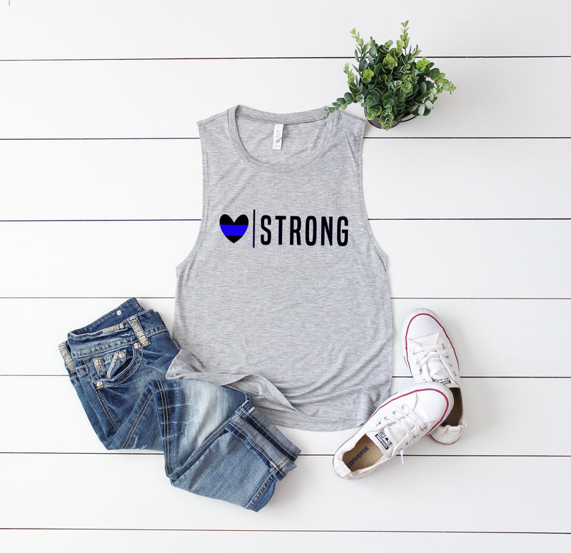 Heart Strong © (Thin Blue Line) Ladies Flowy Muscle Tank