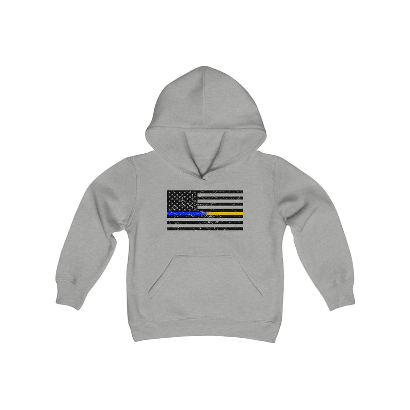 Standard Distressed Flag © Youth Hoodie (Thin Blue / Gold Line Duo)