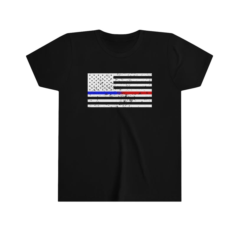 Standard Distressed Flag © Youth Tee (Thin Blue / Red Line Duo)